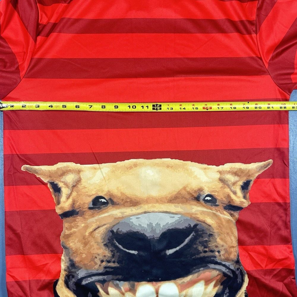 Men's XL Light Wt Red Striped Ludicrous Hooded Long Sleeved Shirt Smiling Dog - Picture 7 of 10